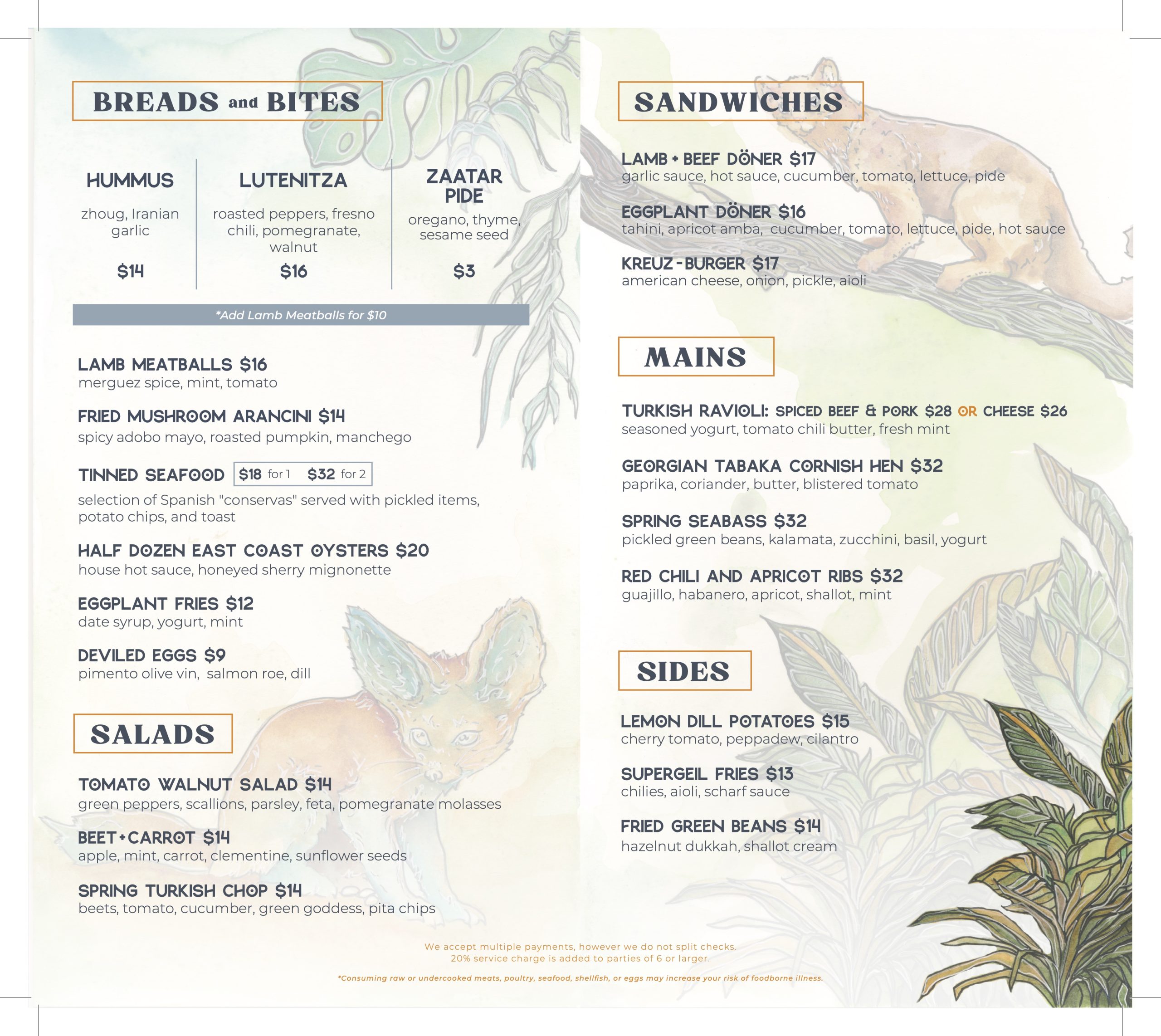 Supergeil dinner menu