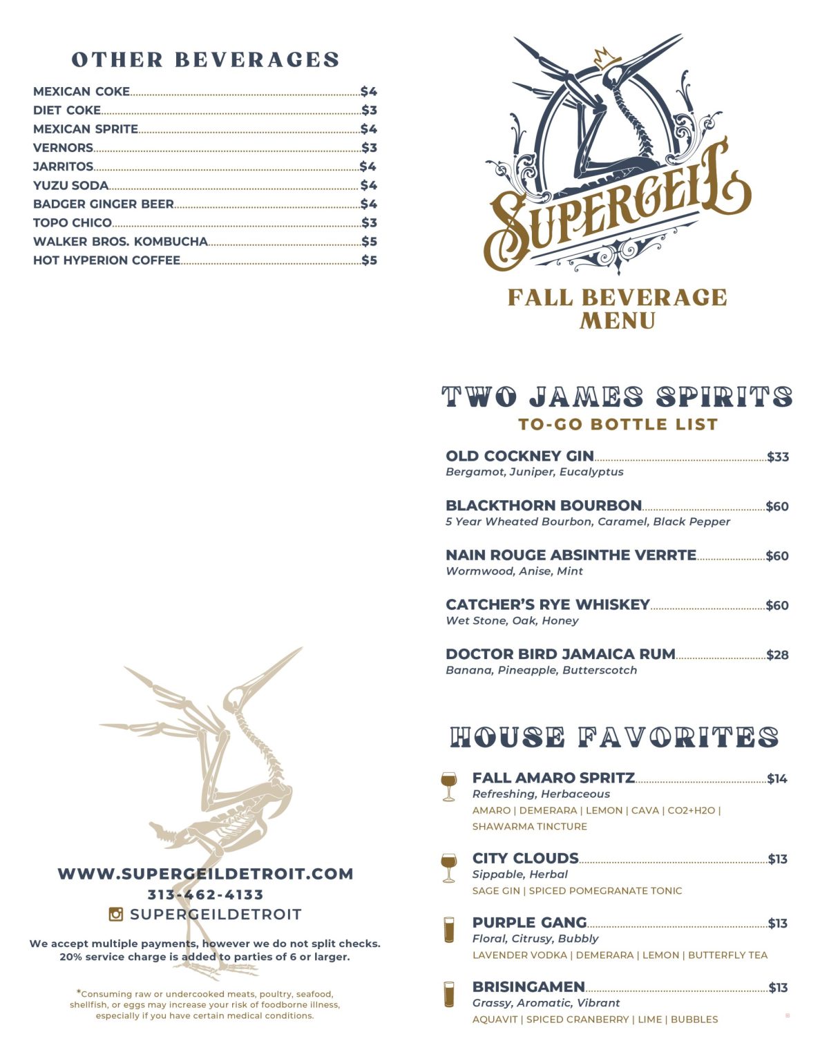 Supergeil drink menu, page one
